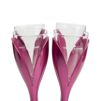 4x Moet Chandon Champagner Glashalter Tulpe + 4 Kunststoff Gläser Ständer Rosa
