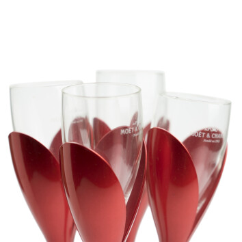 Moet Chandon Champagner Glashalter Set inkl 6 Gläser + 4 Tulpen + Ständer Rot