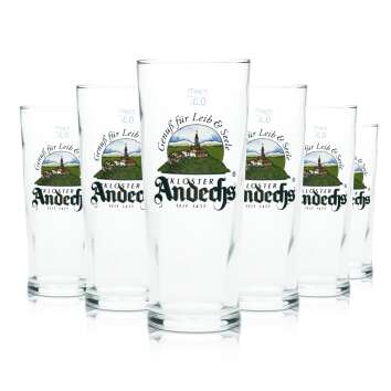 6 Andechs Bier Glas Becher 0,3l Logo Sahm neu
