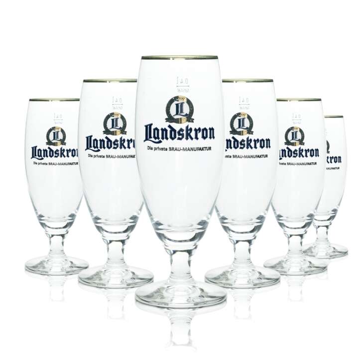 6x Landskron Bier Glas Pokal 0,4l Goldrand Rastal Tulpe Stiel Gläser Brauerei