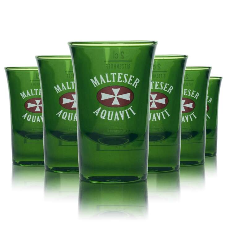 6x Malteser Glas 2cl Shot Kurze Stamper Schnaps Gläser Geeicht Gastro Aquavit