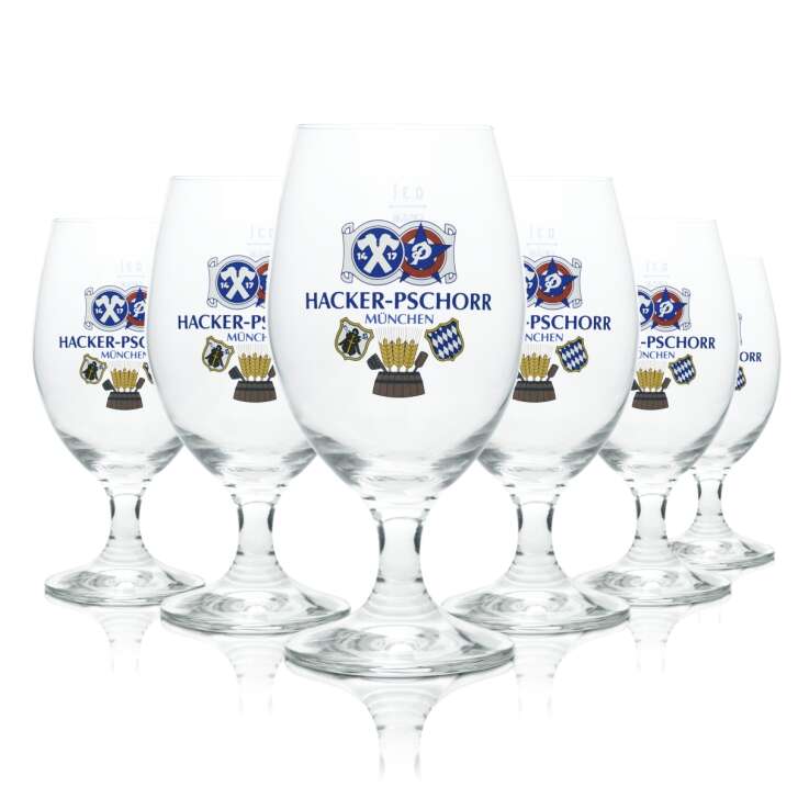 6x Hacker Pschorr Bier Glas 0,4l Tulpe Rastal Helles Gläser Pokal Stiel Brauerei Bayern