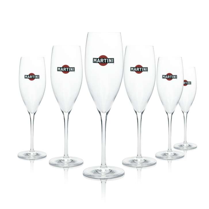 6x Martini Aperitif Glas Flöte Logo 0,2l Sekt Gläser Cocktail Longdrink Stielglas