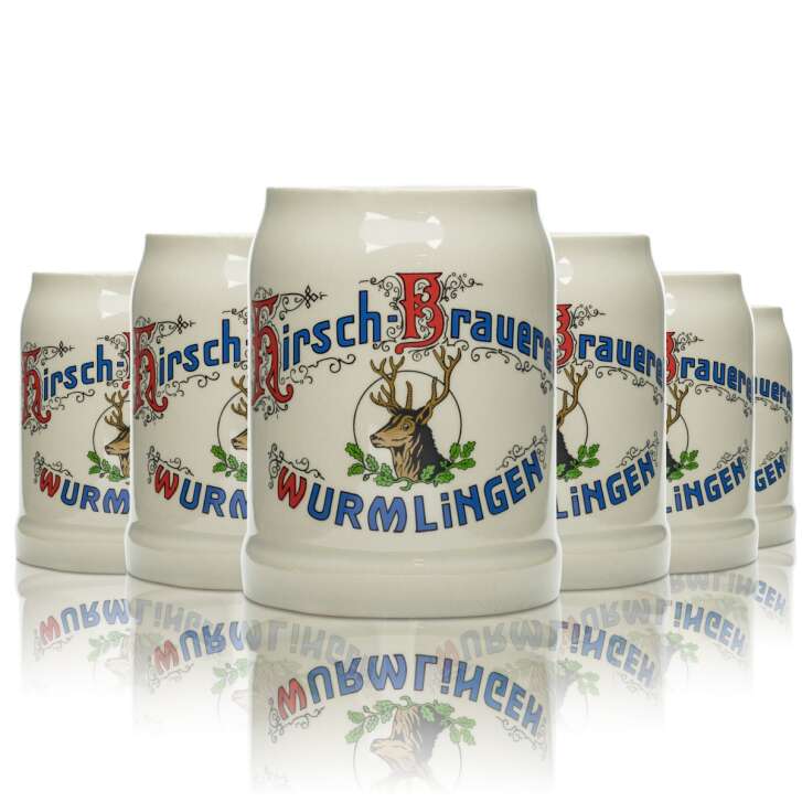 6x Hirsch Bräu Bier Glas 0,5l Ton Krug Henkel Wurmlingen Gläser Seidel Krüge Brauerei