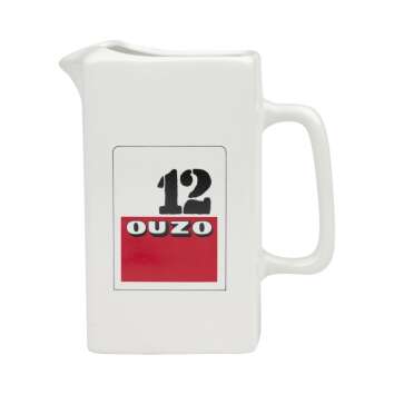 Ouzo 12 Karaffe 1L Ausgießer Pitcher Kanne Keramik weiß Krug Cocktail Henkel