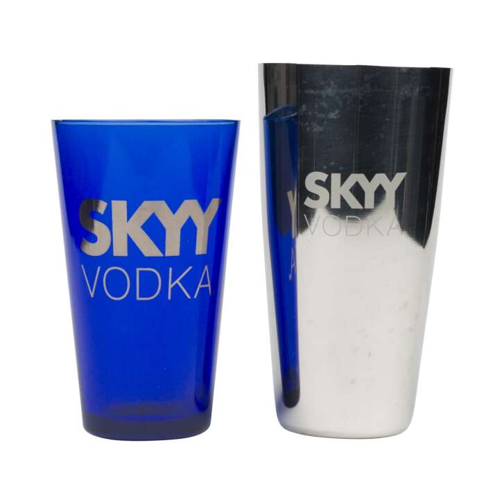 Skyy Vodka Bosten Shaker Glas Metall Cocktail Mixer Barkeeper 2-teilig Becher