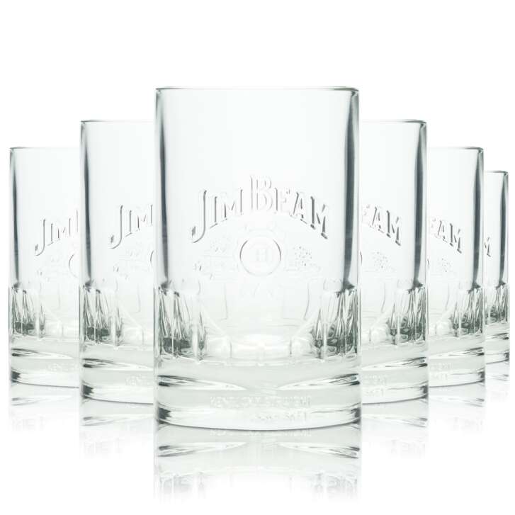 6x Jim Beam Whiskey Glas 0,2l Tumbler Relief Druck Gläser Retro Selten Longdrink