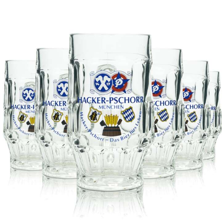 6x Hacker Pschorr Bier Glas 0,4l Krug München Seidel Henkel Gläser Humpen Helles