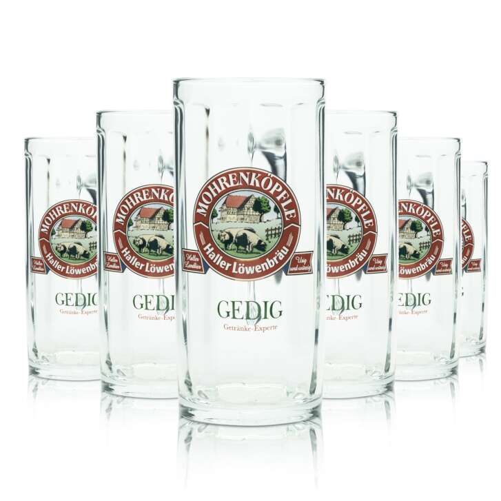 6x Haller Löwenbräu Bier Glas 0,3l Krug Sahm Mohrenköpfle Seidel Gläser Krüge