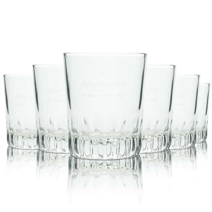 6x Apollinaris Wasser Glas 0,2l Becher Relief Kontur Gläser Kristall Retro Trink