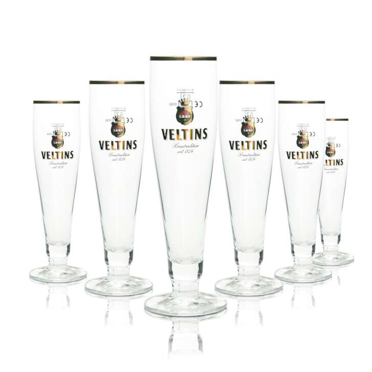 6x Veltins Bier Glas 0,2l Pokal Goldrand Ritzenhoff Tulpe Gläser Pils Export