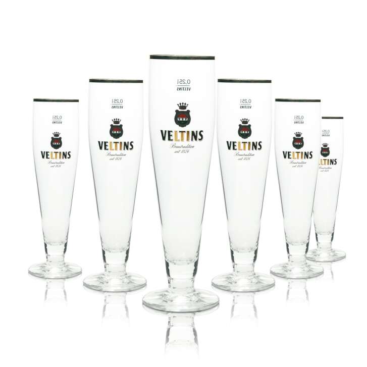 6x Veltins Bier Glas 0,25l Tulpe Goldrand Ritzenhoff Pokal Gläser Pils Brauerei