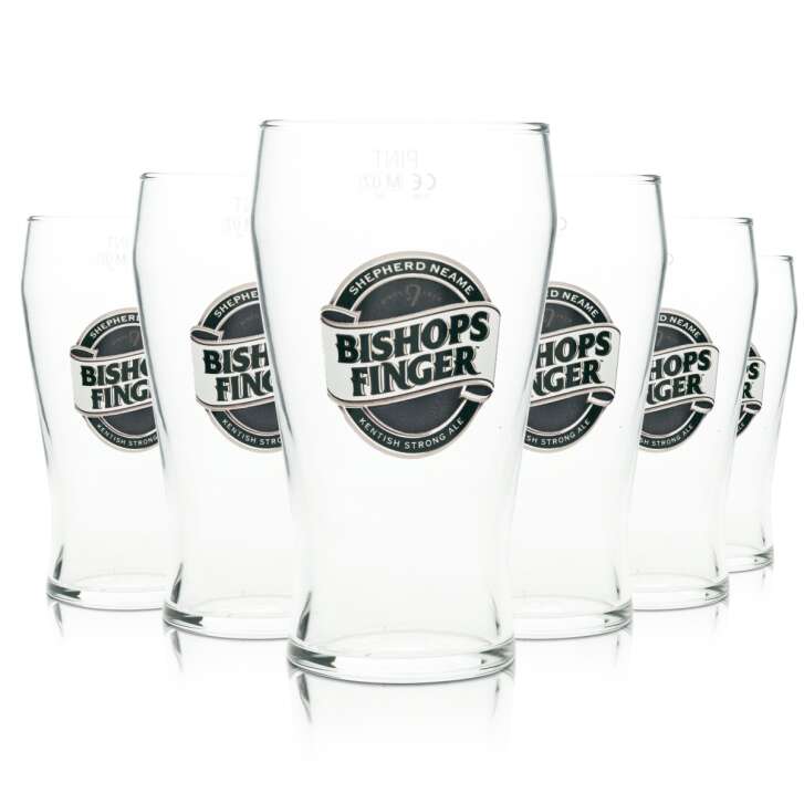 6x Bishops Finger Bier Glas 0,5l Becher Pint Shepherd Neame Gläser Beer Ale One