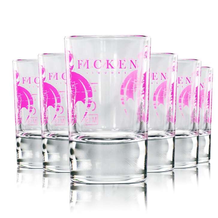 6x Ficken Lik&ouml;r Glas Shotglas pink mit Drachen