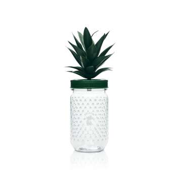 Malibu Likör Glas 0,4l Plastik Ananas Gläser mit Deckel Palme Becher Mehrweg