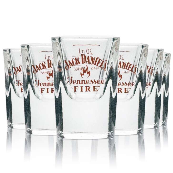 6x Jack Daniels Fire Shotglas 2cl Kurze Stamper Whiskey Gläser Geeicht Gastro