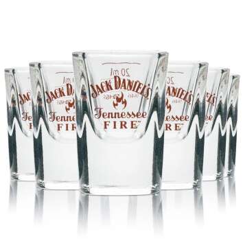 6x Jack Daniels Fire Shotglas 2cl Kurze Stamper Whiskey...