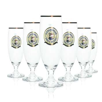 6x Flensburger Bier Glas 0,3l Pokal Edles Helles Goldrand...