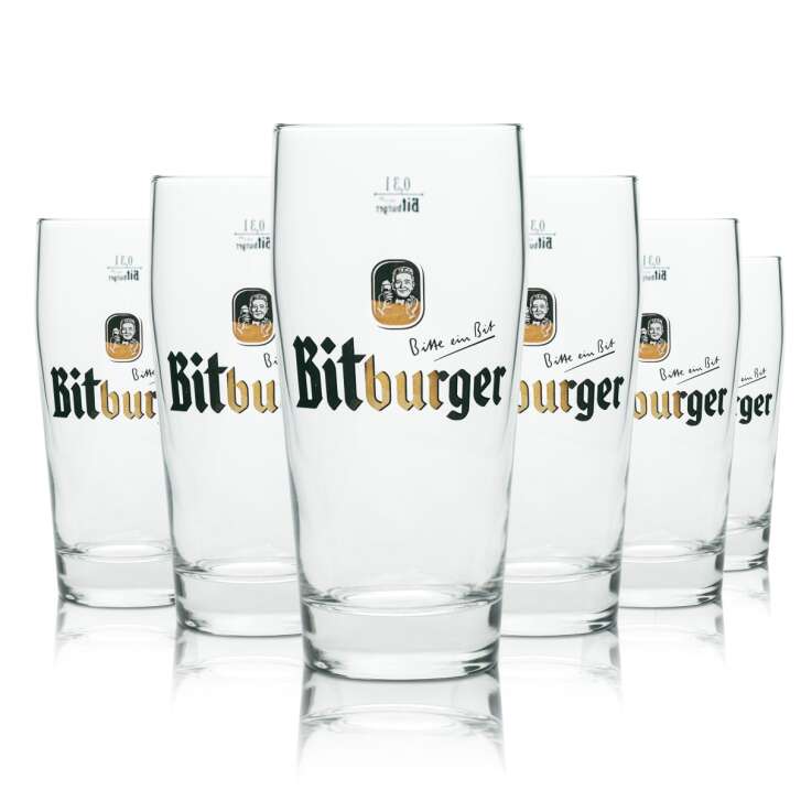 6x Bitburger Bier Glas 0,3l Willi Becher Sahm Pils Gläser Willy Cup Brauerei Bar