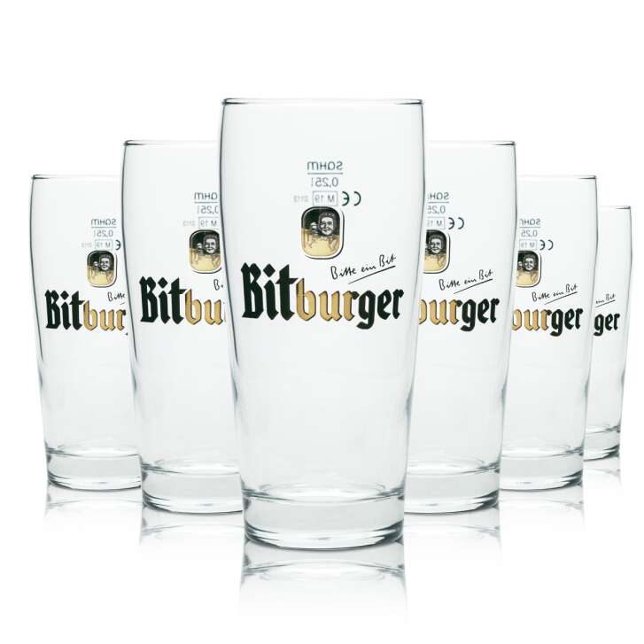 6x Bitburger Bier Glas 0,25l Willi Becher Sahm Pils Gläser Willy Cup Brauerei