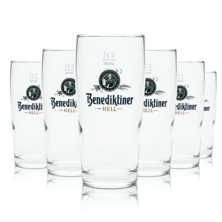 6x Benediktiner Bier Glas 0,3l Willi Becher "Hell" Sahm Brauerei Tumbler Gläser