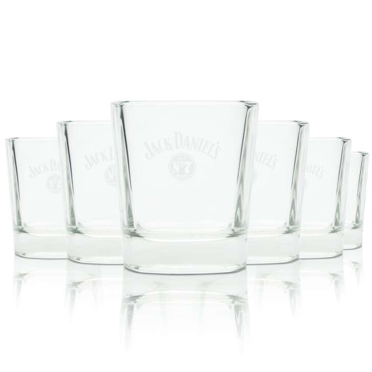 6x Jack Daniels Whiskey Glas 27cl Tumbler "weiße Schrift" Retro Gläser Sammler