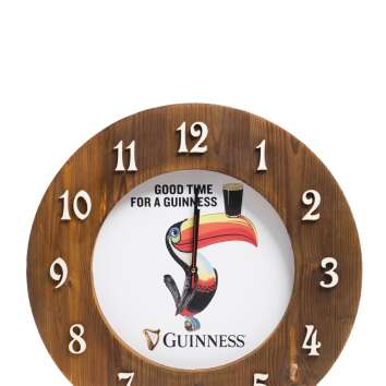 Guinness Bier Uhr 47cm Holz Wand Deko Bar Tukan Schild Reklame Werbung Fans