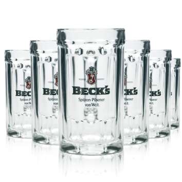 6x Becks Bier Glas 0,5l Krug Relief Sahm Seidel Altes...