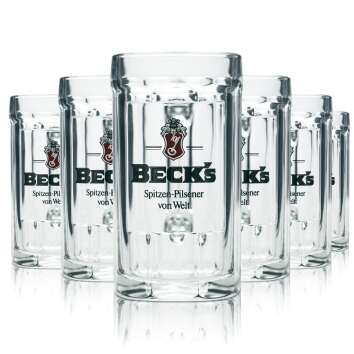 6x Becks Bier Glas 0,3l Krug Relief Sahm Seidel Altes...
