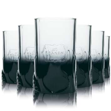 6x Kraken Rum Glas 0,3l Relief Druck schwarz Longdrink...