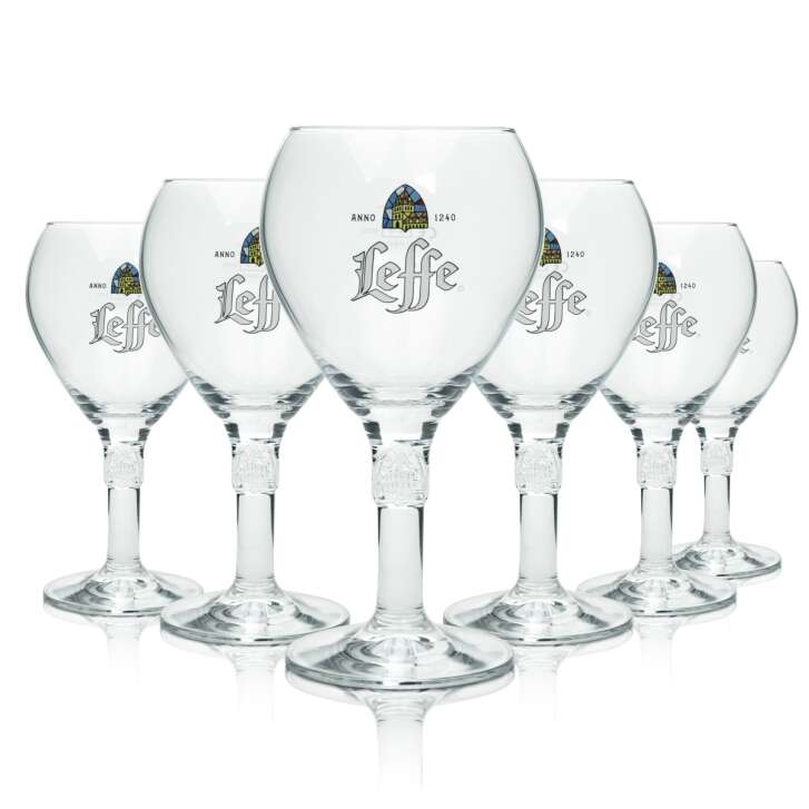 6x Leffe Bier Glas 0,33l Relief Pokal Design-Stiel Gläser Tulpe Cup Beer Abtei