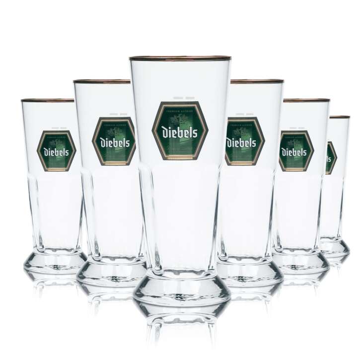 6x Diebels Bier Glas 0,25l Pokal Relief Kupferrand Tulpe Gläser Brauerei Cup Bar