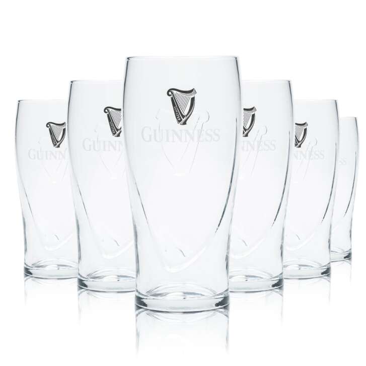 6x Guinness Bier Glas 0,5l Gravity Pint Relief Tulip Gläser Arthur Day Harfe Bar