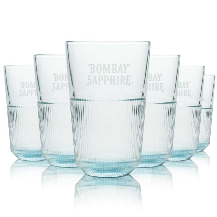 6x Bombay Sapphire Gin Glas 0,35l Longdrink Relief "blauer Schimmer" Gläser