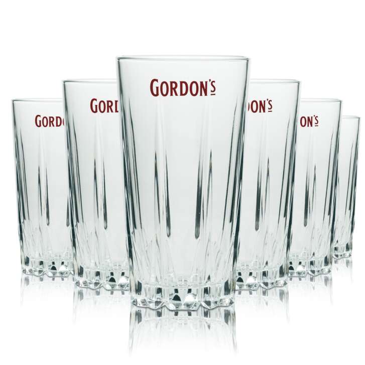 6 Gordons Gin Glas 0,4l Longdrinkglas Highball Relief neu