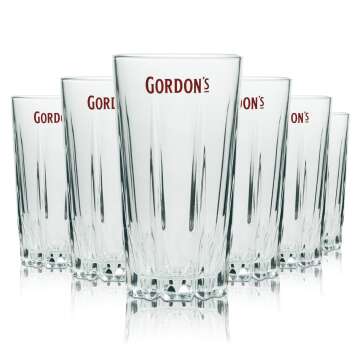 6 Gordons Gin Glas 0,4l Longdrinkglas Highball Relief neu