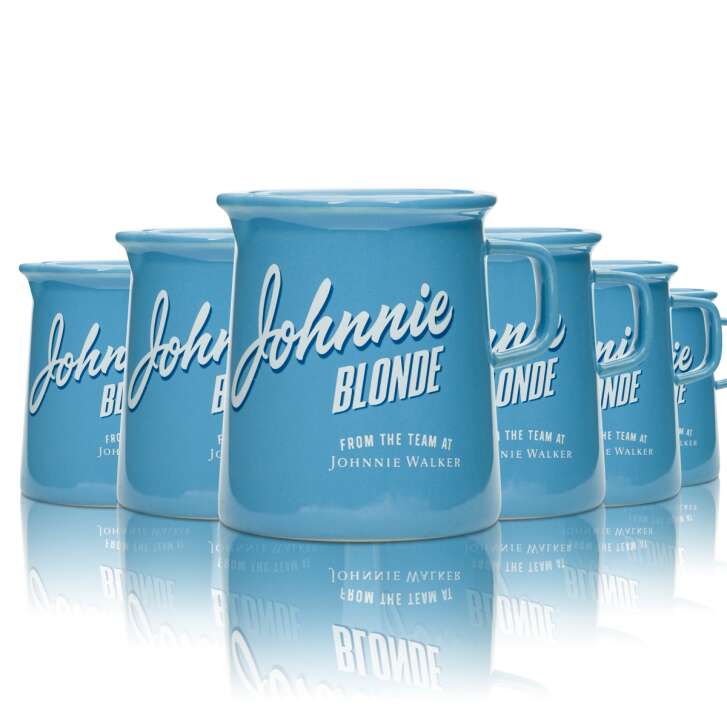 6x Johnnie Walker Blonde Glas Tasse 0,3l BLAU mit Henkel Pitcher Whiskey Karaffe