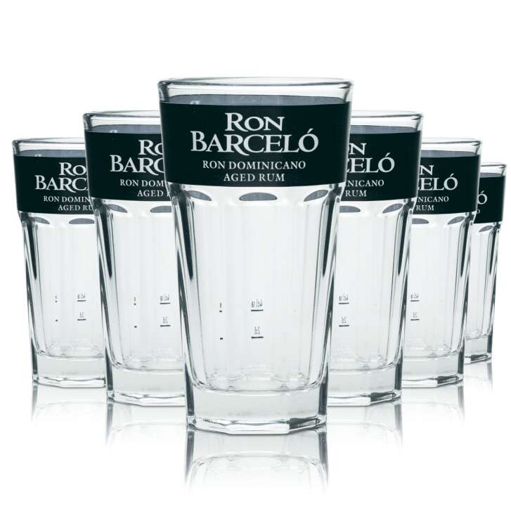 6x Ron Barcelo Rum Glas 0,34l Longdrink Gläser Cocktail Relief Kontur 2cl 4cl