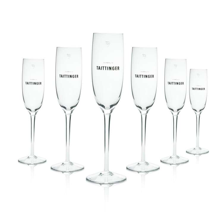 6x Taittinger Champagner Glas 0,2l Flöte Stielglas Kelch Gläser Goldrand Edel