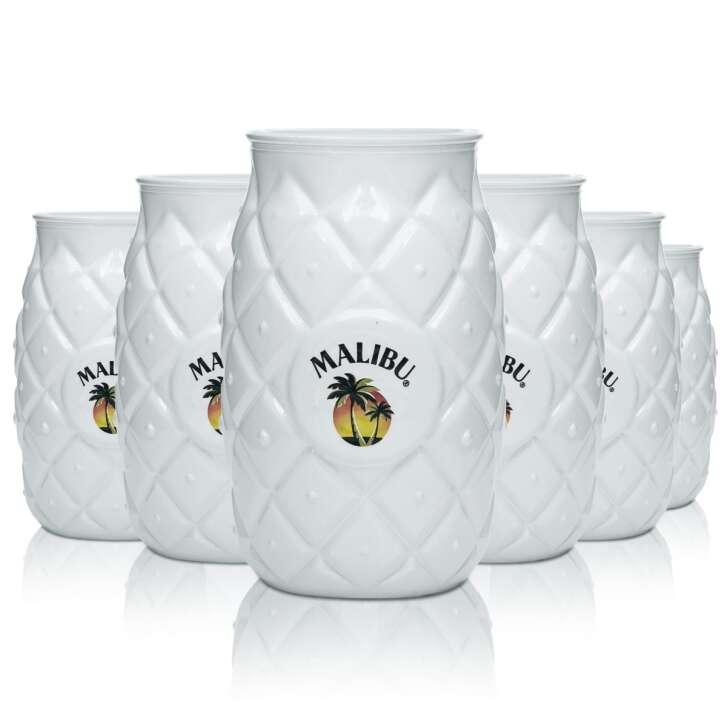 6x Malibu Glas 0,4l Ananas Cocktail Gläser Weiß Becher Cup Longdrink Kokos Likör
