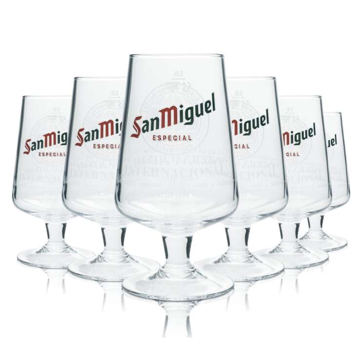 6x San Miguel Bier Glas 0,5l Pokal Especial International Copas Gläser Beer Tulpe