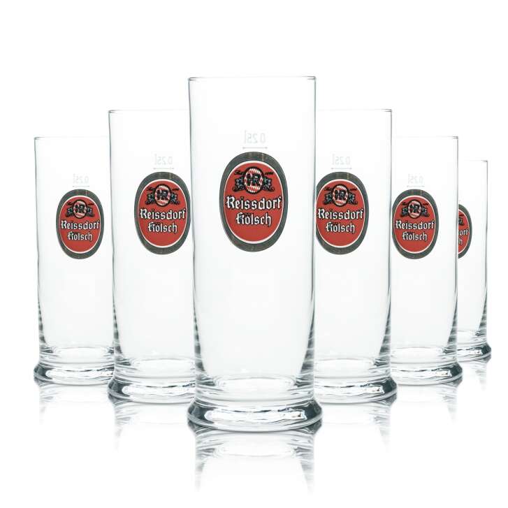 6x Reissdorf Bier Glas 0,25l Kölsch Stange Becher Gläser Köln Kölschglas Brauer