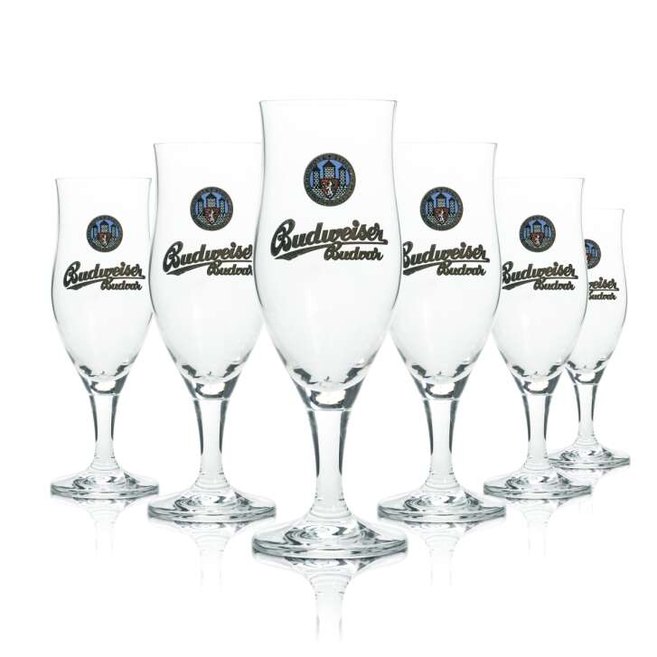 6x Budweiser Bier Glas 0,2l Pokal Verona Budvar Gläser Beer Brauerei Tulpe Bar