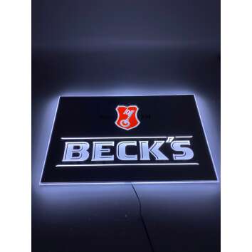 1x Becks Bier Werbeschild Silber LED "BECKS" 