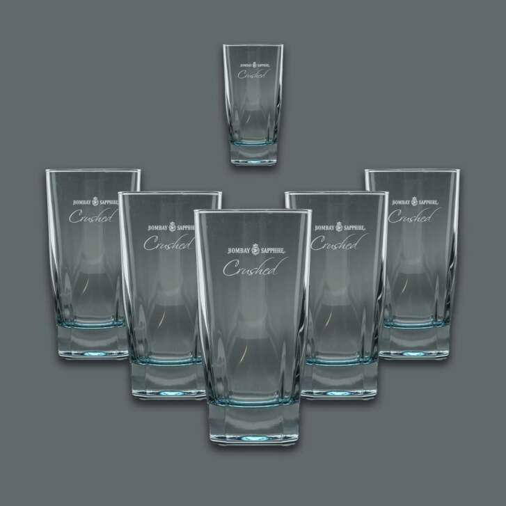 6x Bombay Sapphire Gin Glas Longdrink Crushed blauer Boden