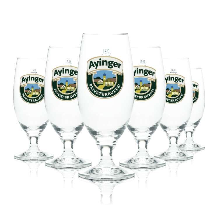 6x Ayinger Bier Glas 0,4l Pokal Tulpe Weißbier Weizen Brauerei Gläser Gastro Bar
