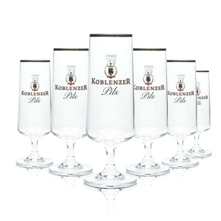 6x Koblenzer Bier Glas 0,2l Tulpe Pokal Kelch Goldrand Gläser Gastro Bar Pils