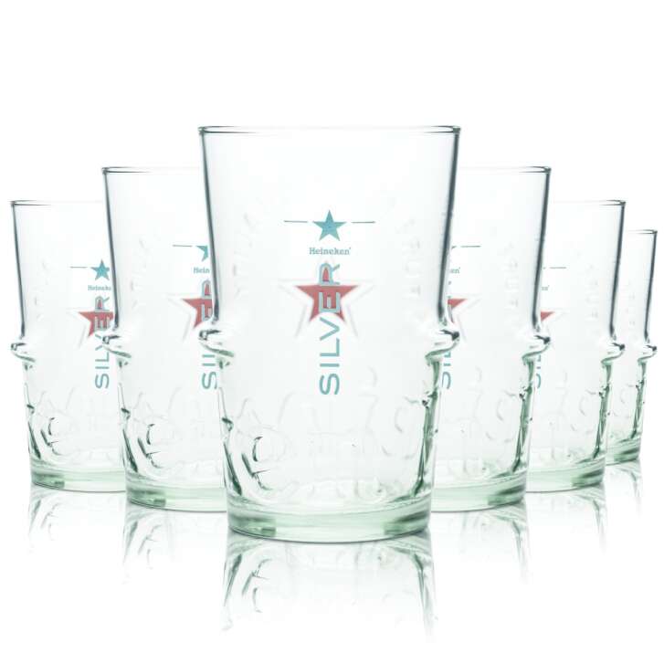 6x Heineken Bier Glas 0,25l Becher Pokal Silver Gläser Gastro Bar Kneipe Pint