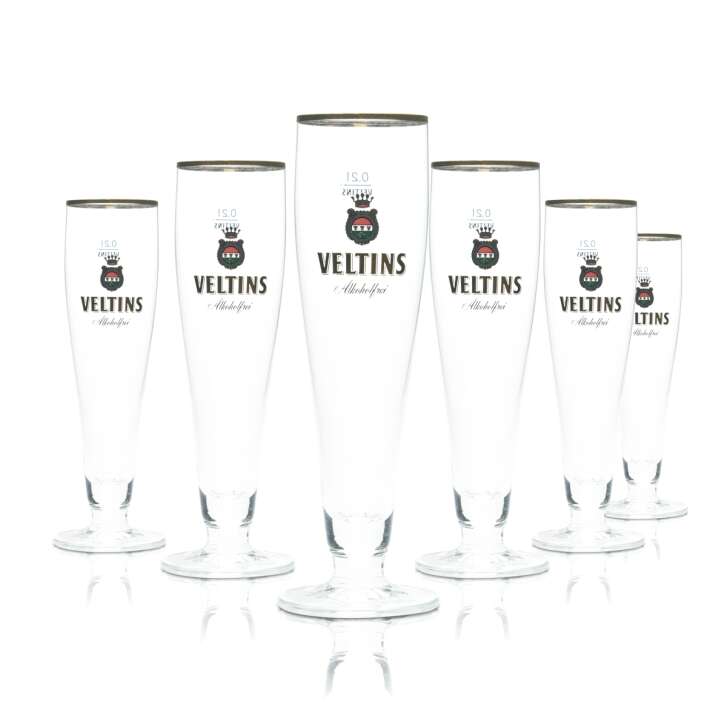 6x Veltins Bier Glas 0,2l Pokal Tulpe Alkoholfrei Goldrand Gläser Gastro Pils