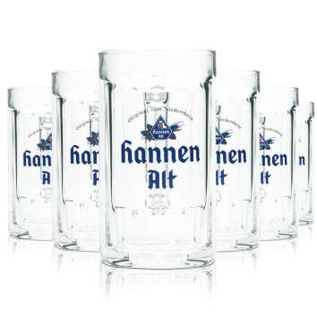 6x Hannen Alt Bier Glas 0,25l Krug Humpen Seidel...